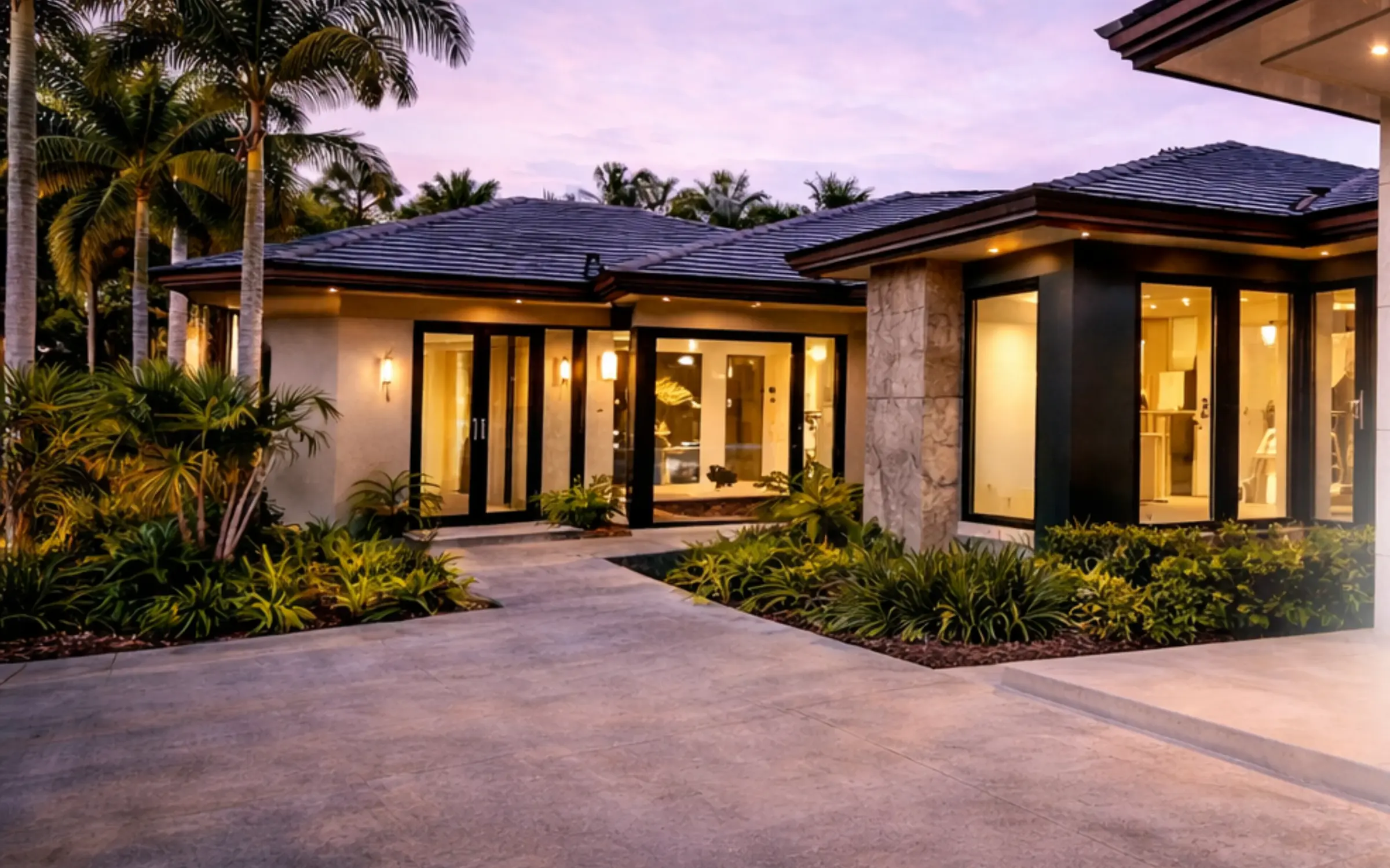 Home in Brevard County with new impact windows and doors at dusk