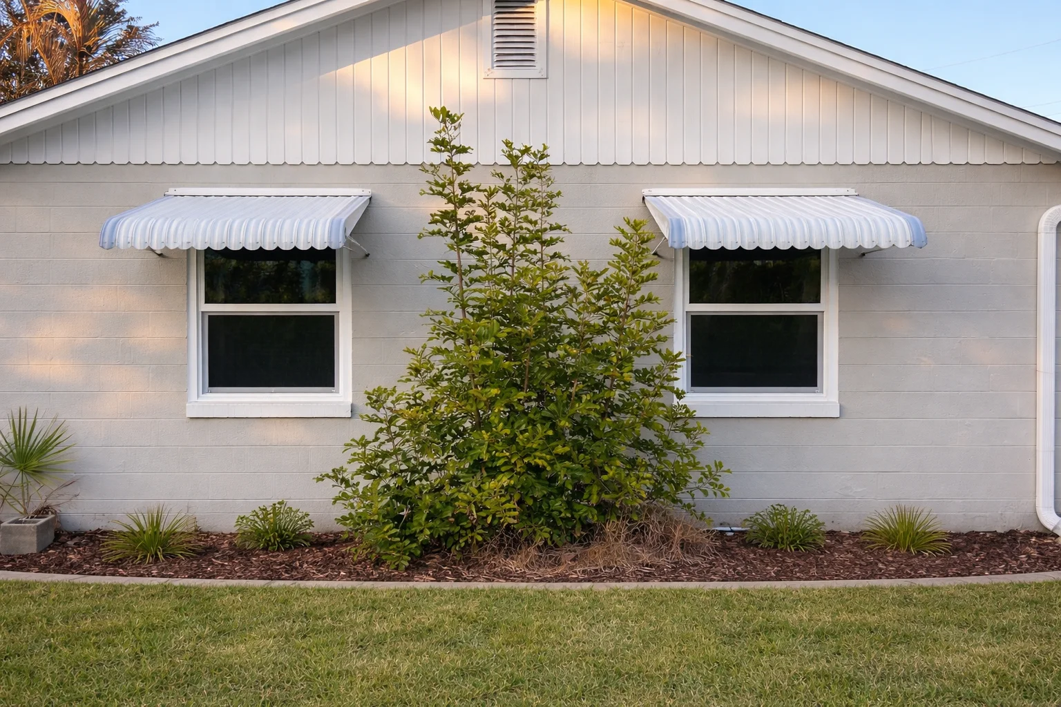 Charming Gray House At Sunset